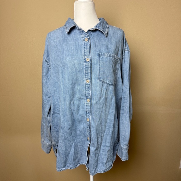 aerie Tops - Aerie Denim Long Sleeve Oversized Shirt Size Medium